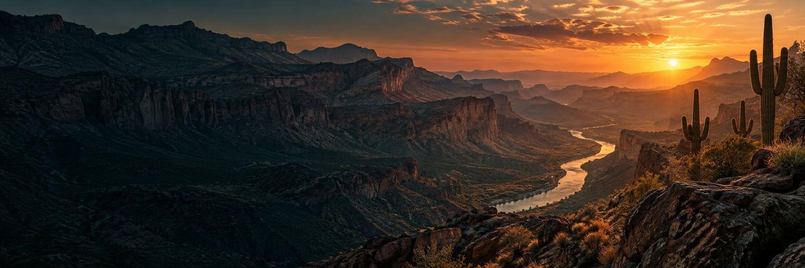 Cinematic desert canyon landscape at sunset